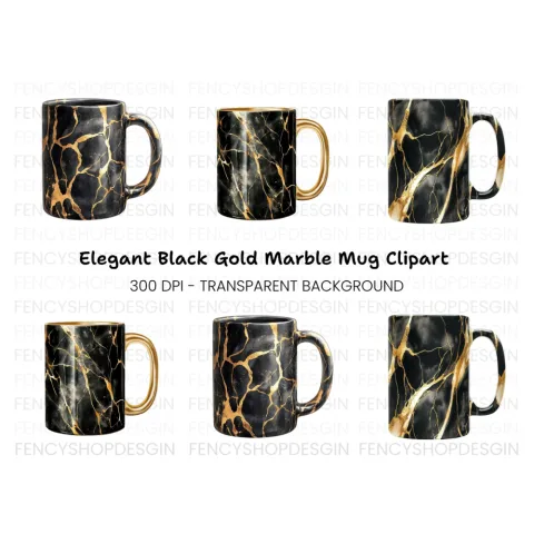 Kintsugi Black and Gold Clipart Bundle