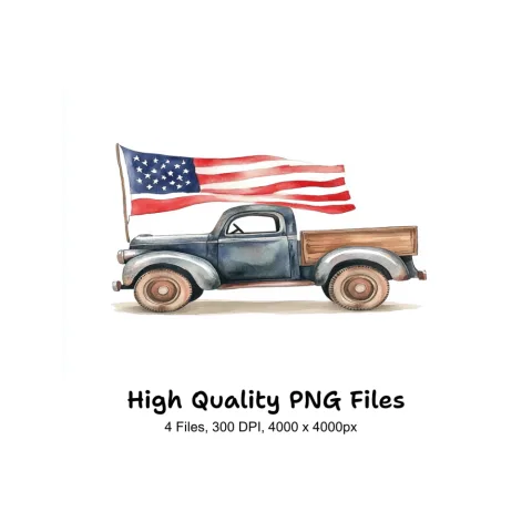 Classic Cars with American Flags Clipart Bundle