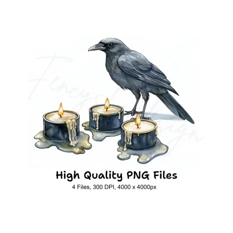 Mystical Crows and Candles Clipart Bundle
