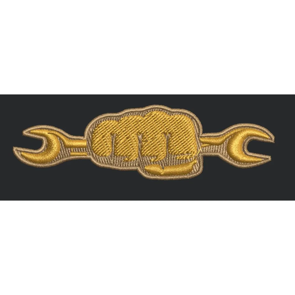 Golden Fist and Wrench Emblem Embroidery Design