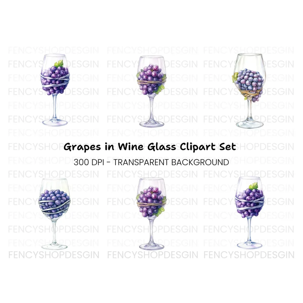 Grapes in Wine Glass Clipart Bundle