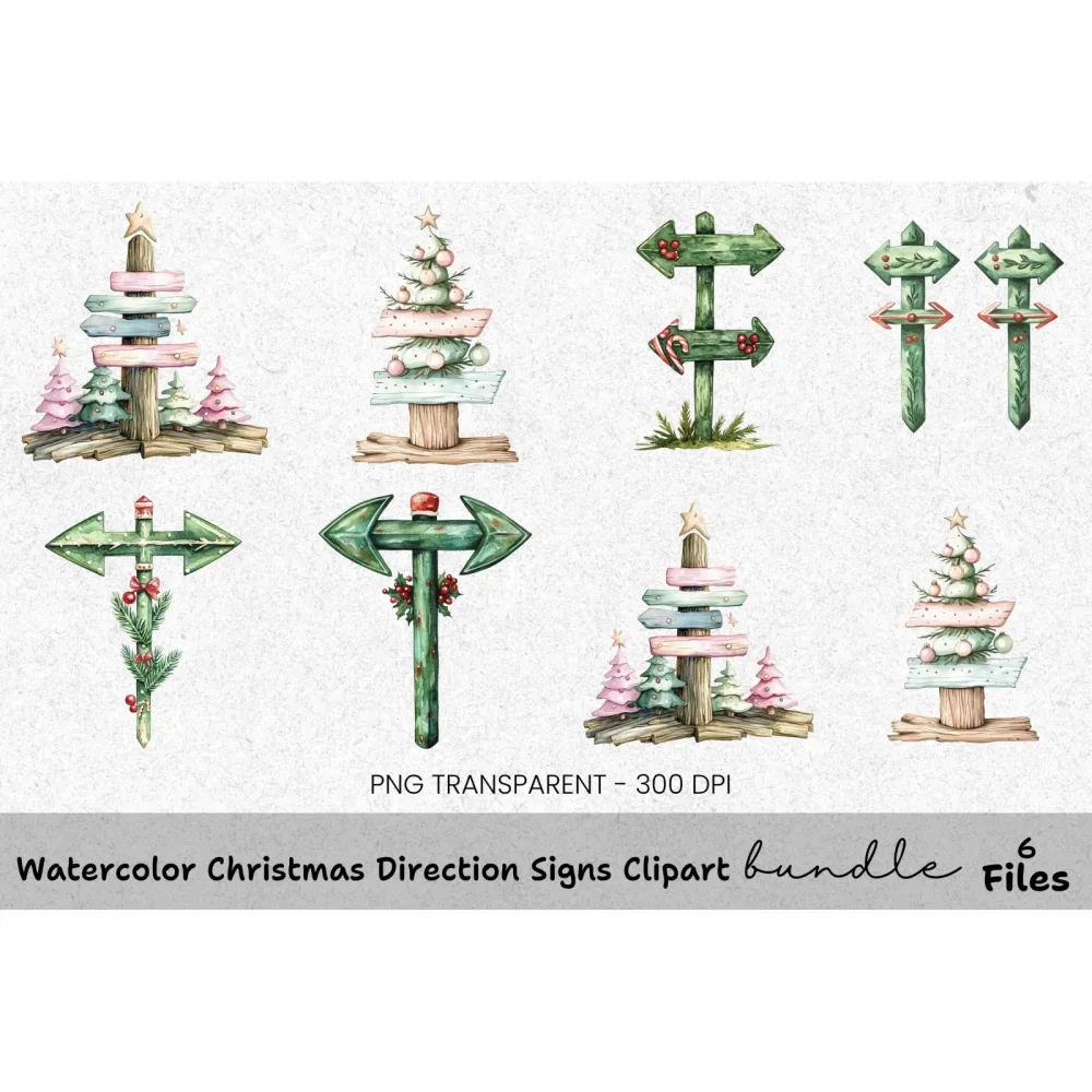Christmas Direction Signs Clipart Bundle
