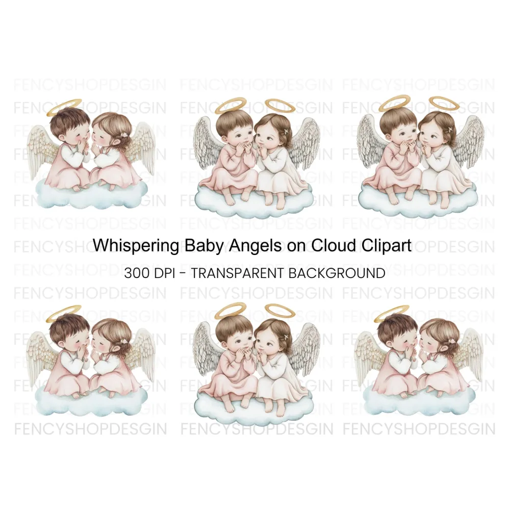 Whispering Angel Babies on Clouds Clipart Bundle