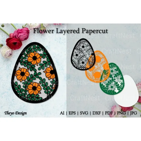 Flower D Layered Papercut SVG Bundle