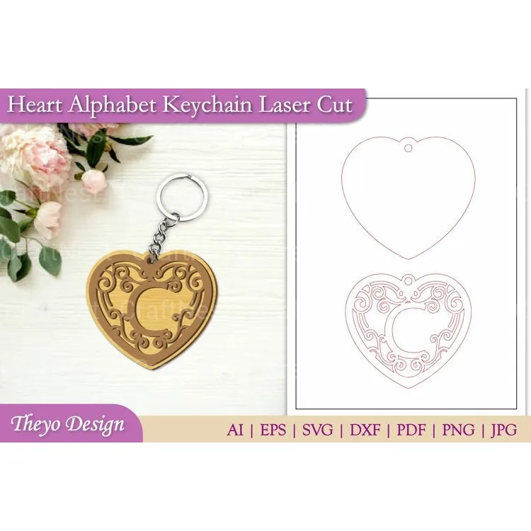 Heart Alphabet Keychain SVG Bundle