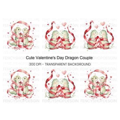 Cute Dragon Couple Valentine Clipart Bundle