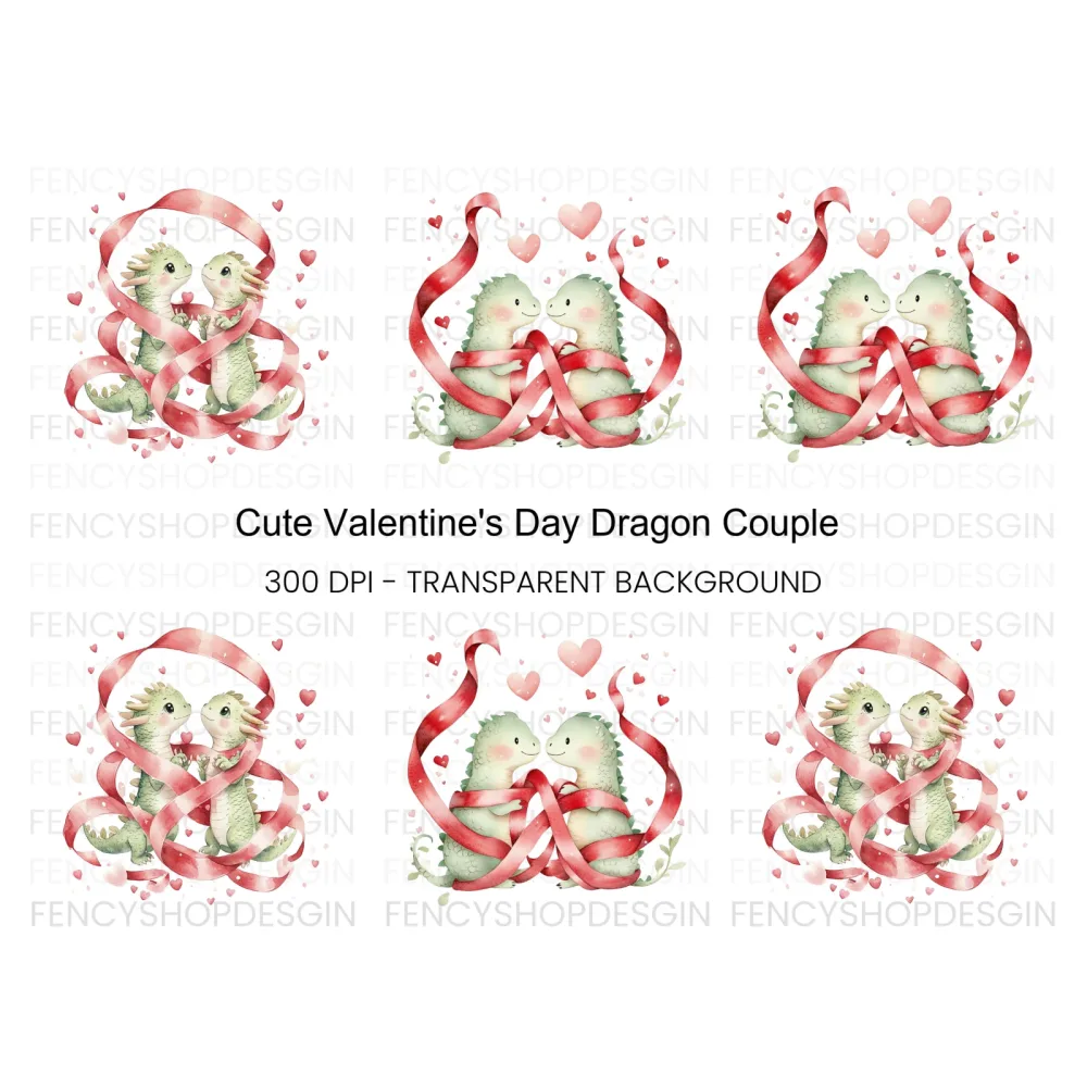 Cute Dragon Couple Valentine Clipart Bundle
