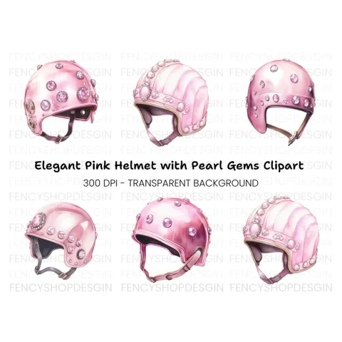 Pink Glam Helmets Clipart Bundle