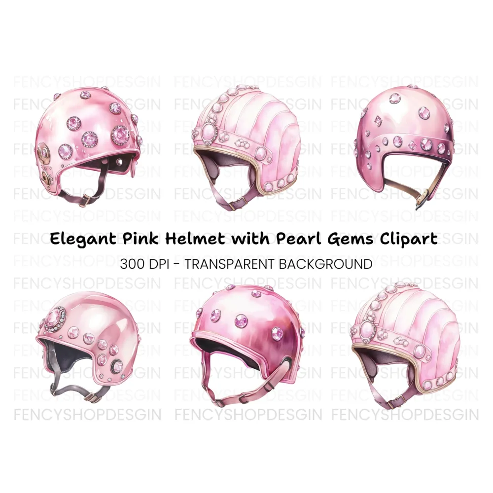 Pink Glam Helmets Clipart Bundle