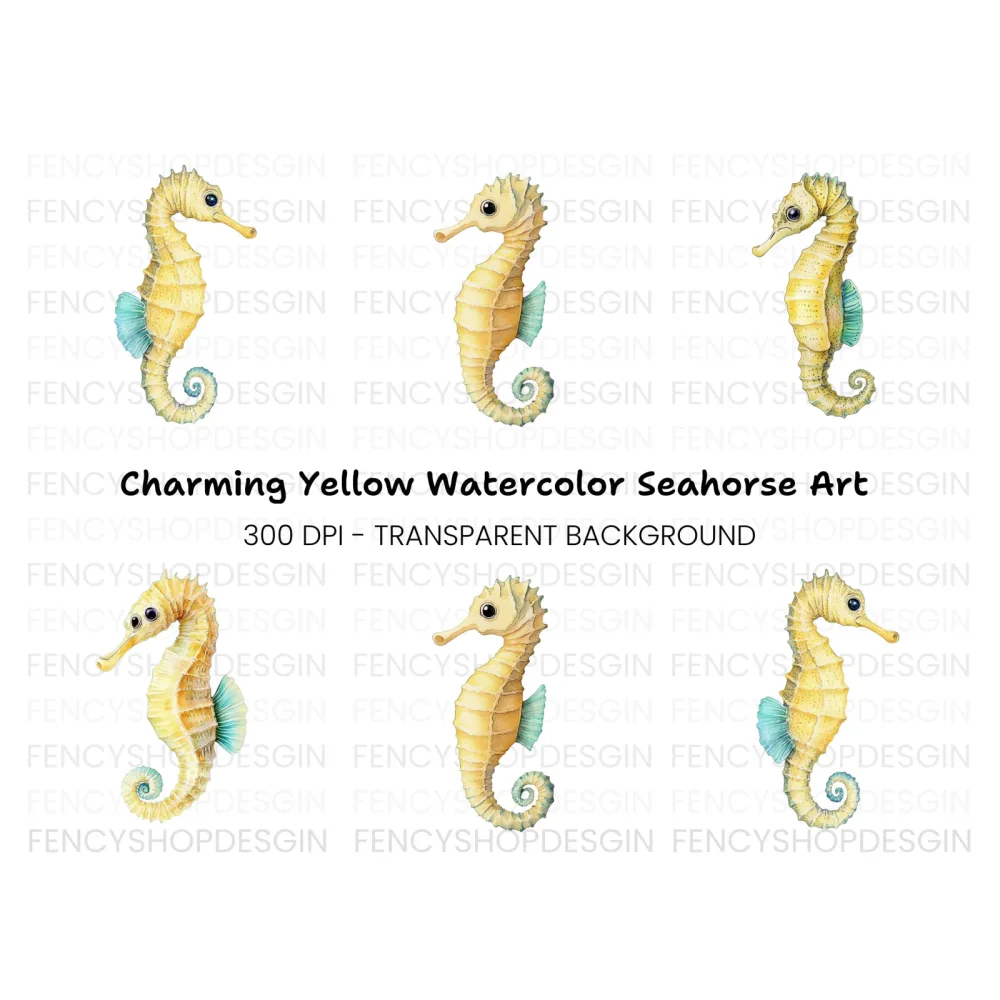 Yellow Seahorse Clipart Bundle