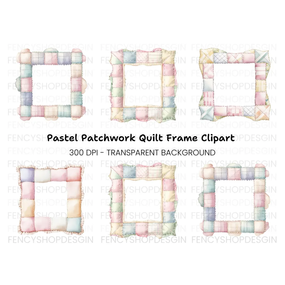 Quilted Pastel Frames Clipart Bundle