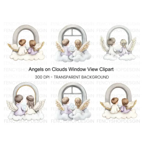 Angels Looking Out Window Clipart Bundle
