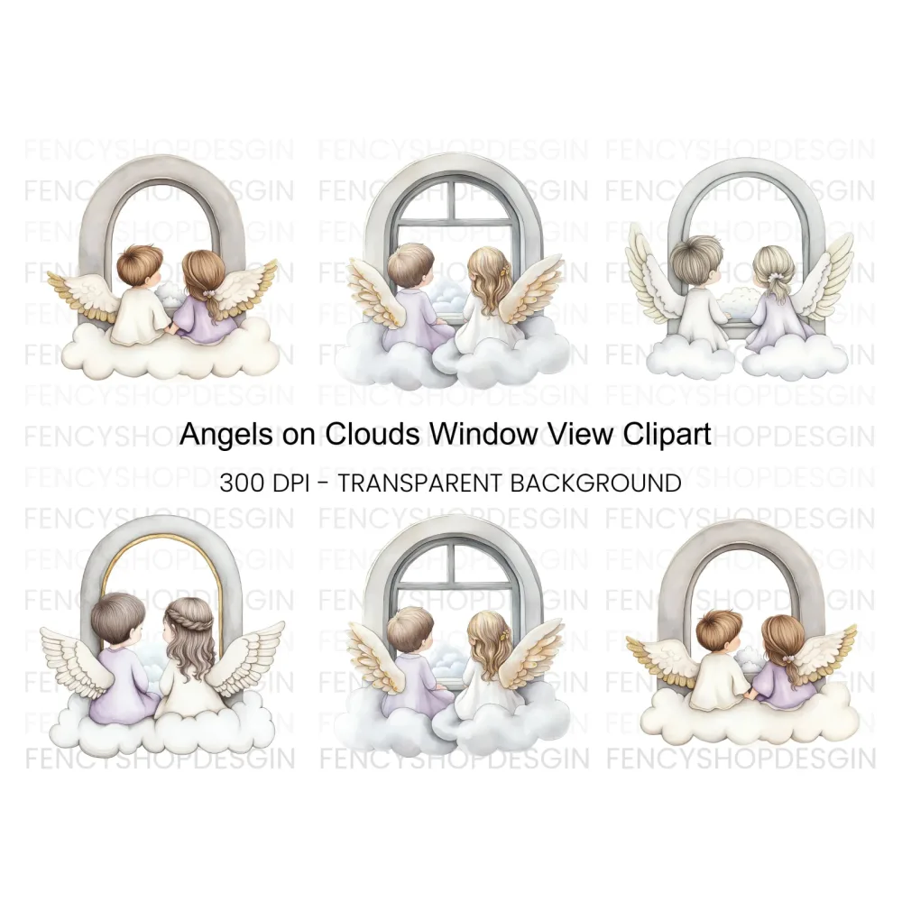 Angels Looking Out Window Clipart Bundle