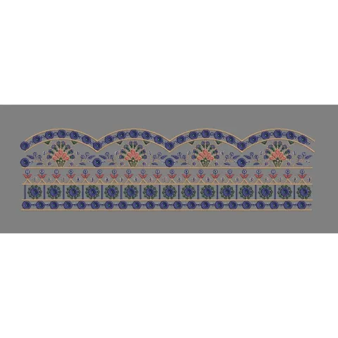 Grey Arch Floral Basket Panel - Grey, Blue & Coral Embroidery Design