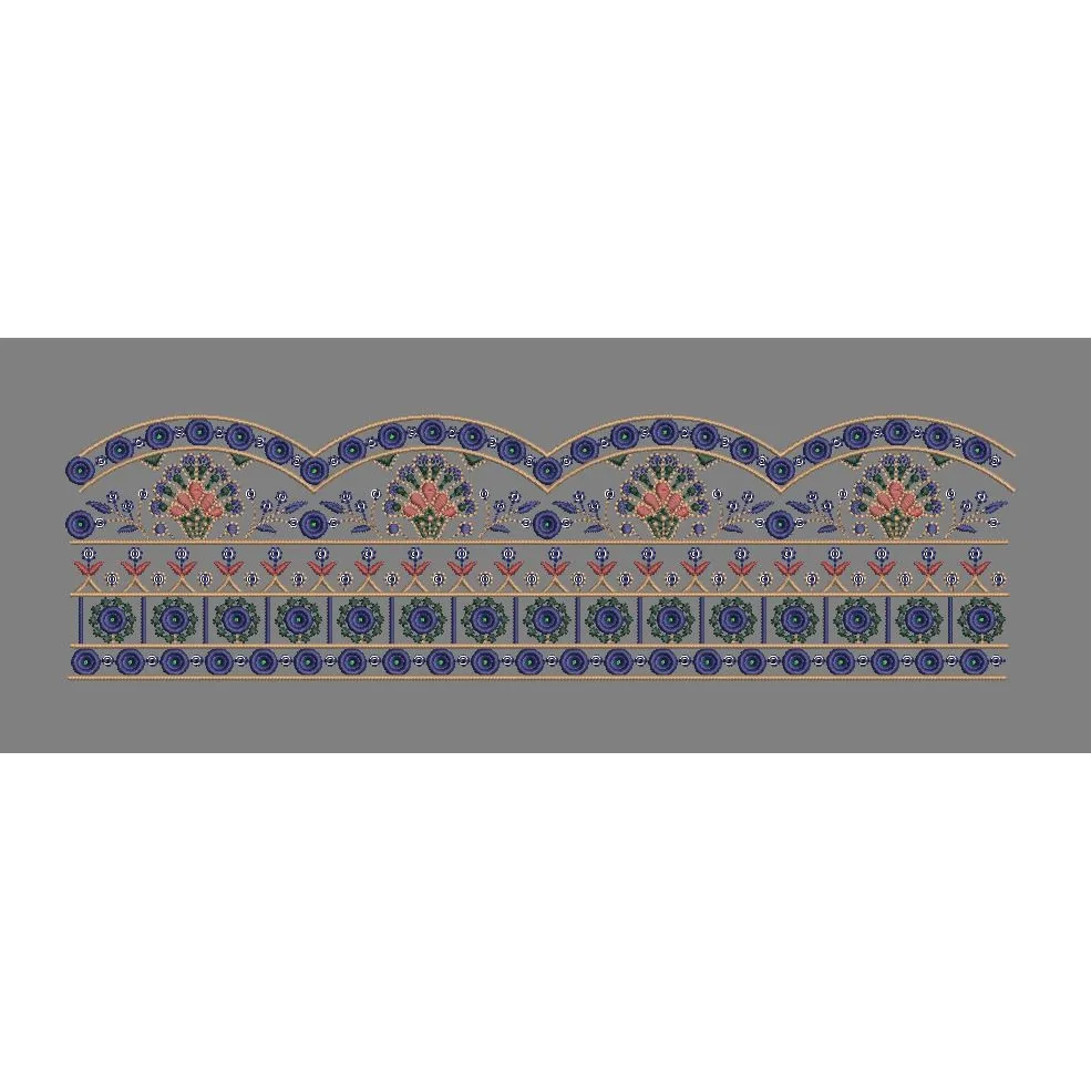 Grey Arch Floral Basket Panel - Grey, Blue & Coral Embroidery Design