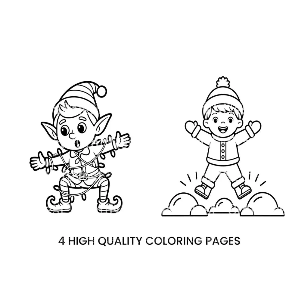 Cute Kids Playing in Snow Coloring Books