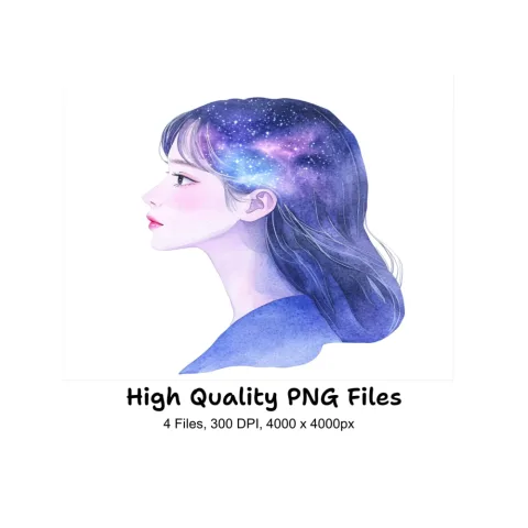 Dreamy Galaxy Hair Girl Clipart Bundle