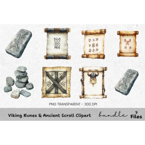 Viking Runes Ancient Scroll Clipart Bundle
