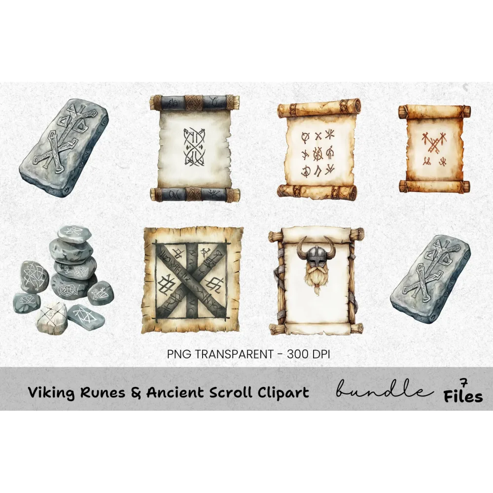 Viking Runes Ancient Scroll Clipart Bundle