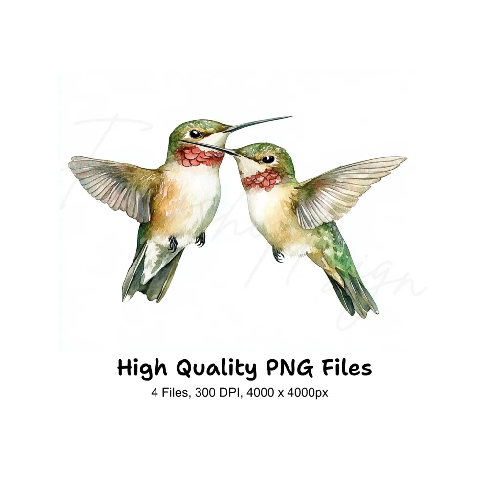 Ruby Throated Hummingbird Clipart Bundle