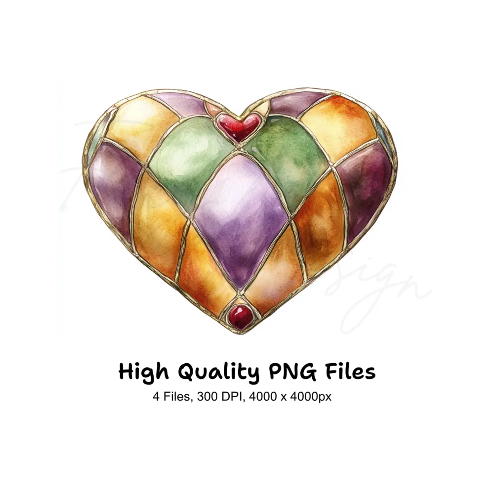 Jeweled Stained Glass Heart Clipart Bundle