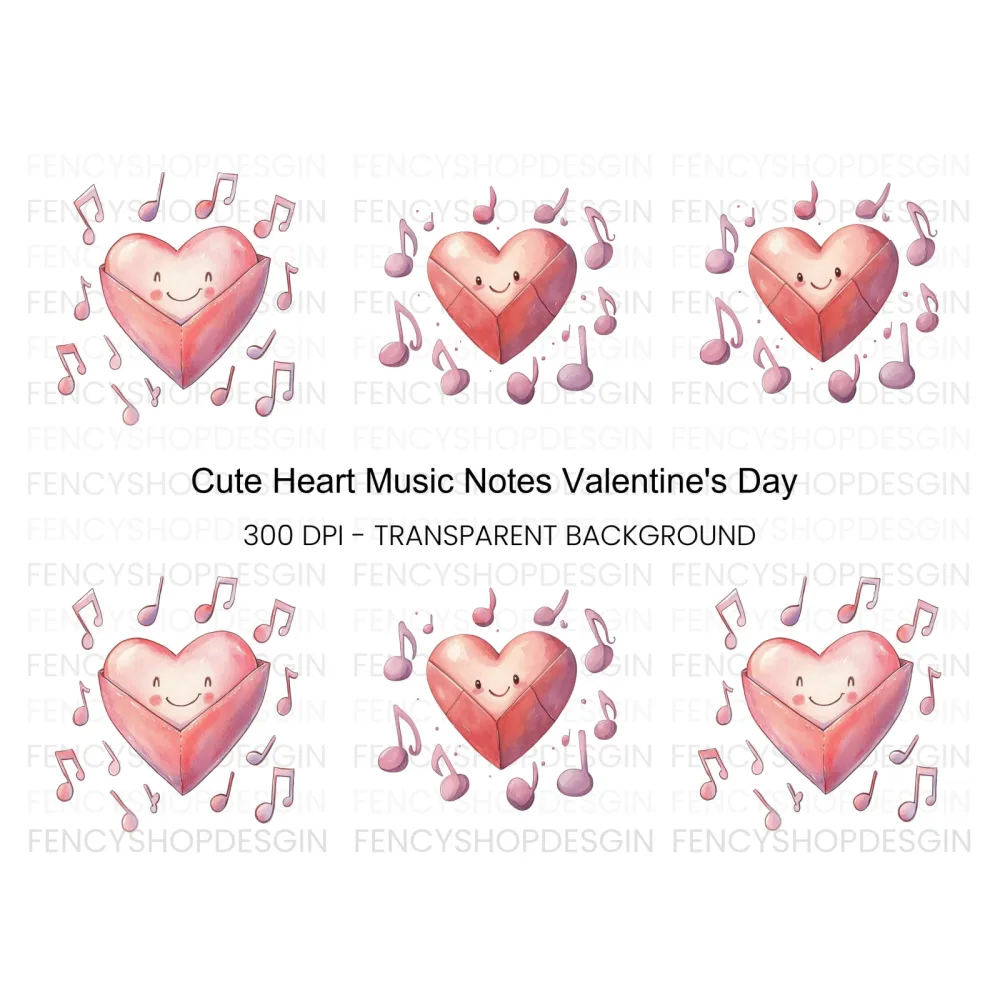 Cute Heart Music Notes Clipart Bundle