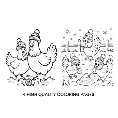 Cute Winter Chickens Coloring Books