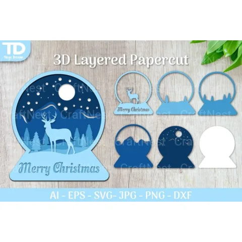 Shadow Box Christmas Snow Globe Layered Papercut SVG