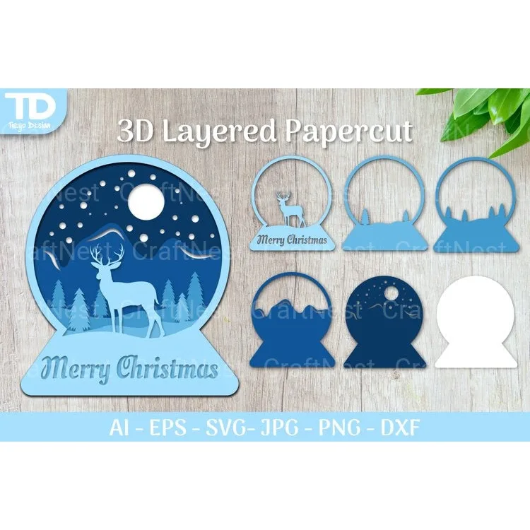 Shadow Box Christmas Snow Globe Layered Papercut SVG