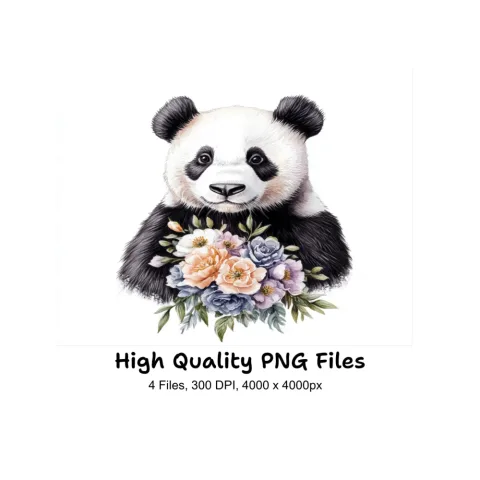 Charming Pandas with Floral Bouquets Clipart Bundle