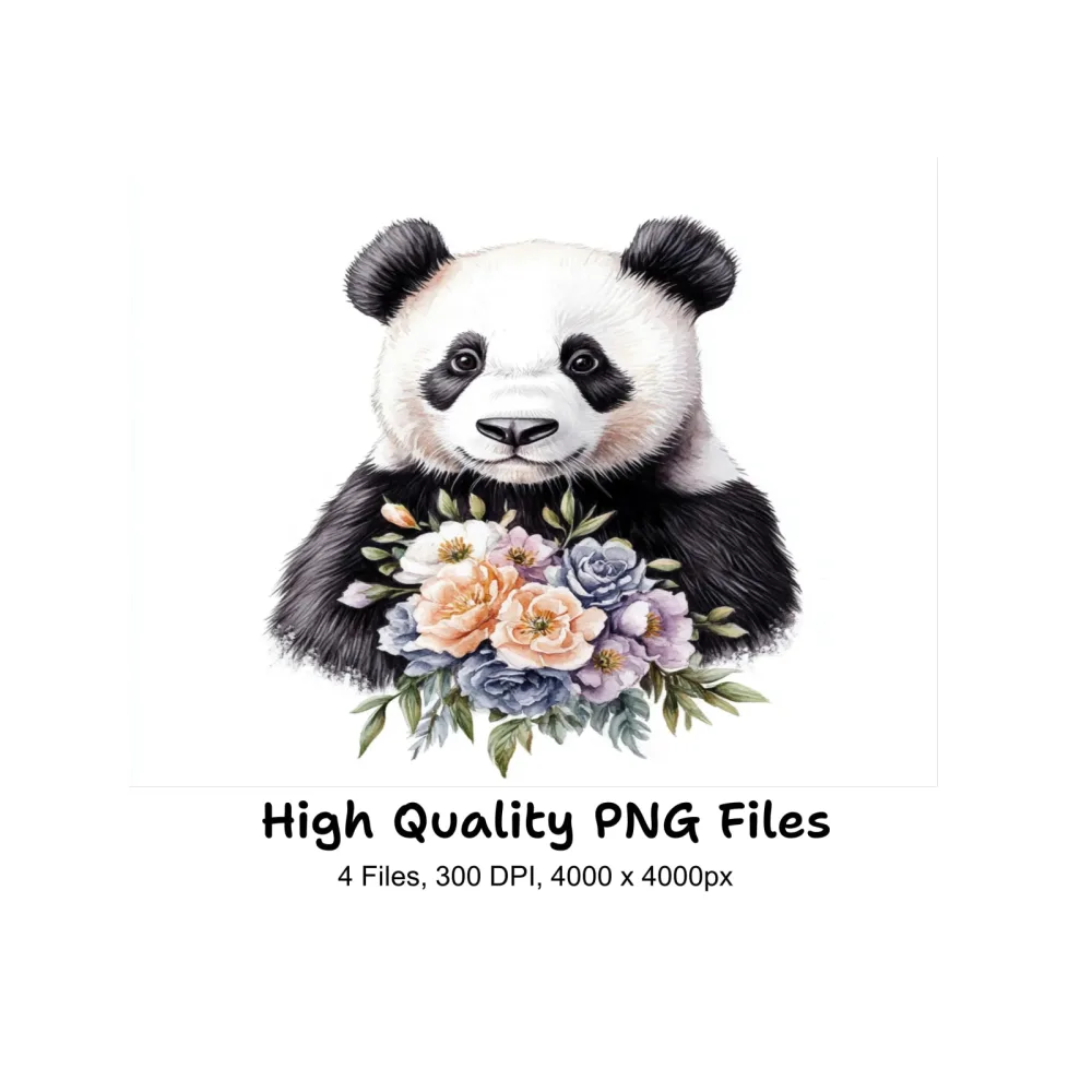 Charming Pandas with Floral Bouquets Clipart Bundle