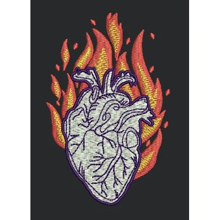 Heart With Fire Embroidery Design