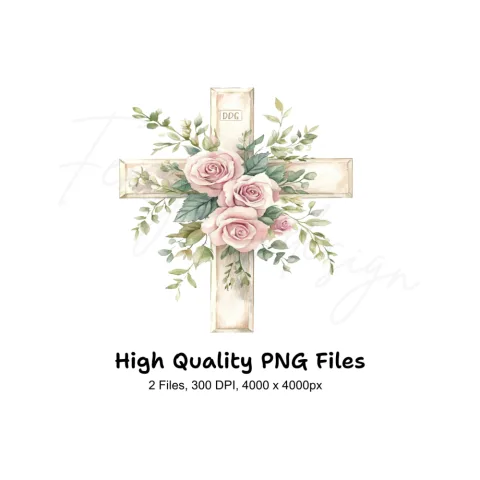 Crosses with Pink Roses Clipart Bundle