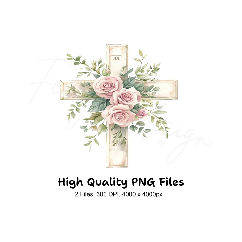 Crosses with Pink Roses Clipart Bundle