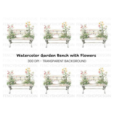 Bench with Pink Flowers Clipart Bundle