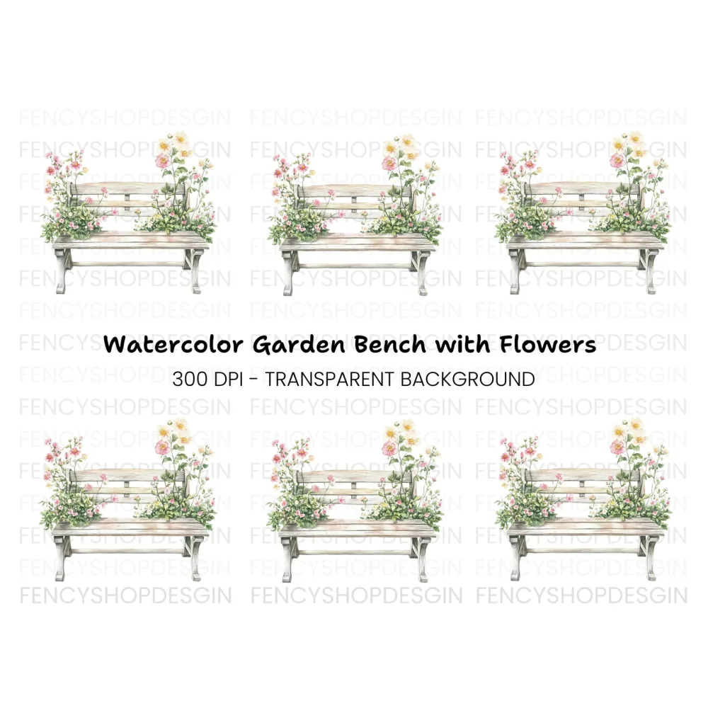 Bench with Pink Flowers Clipart Bundle