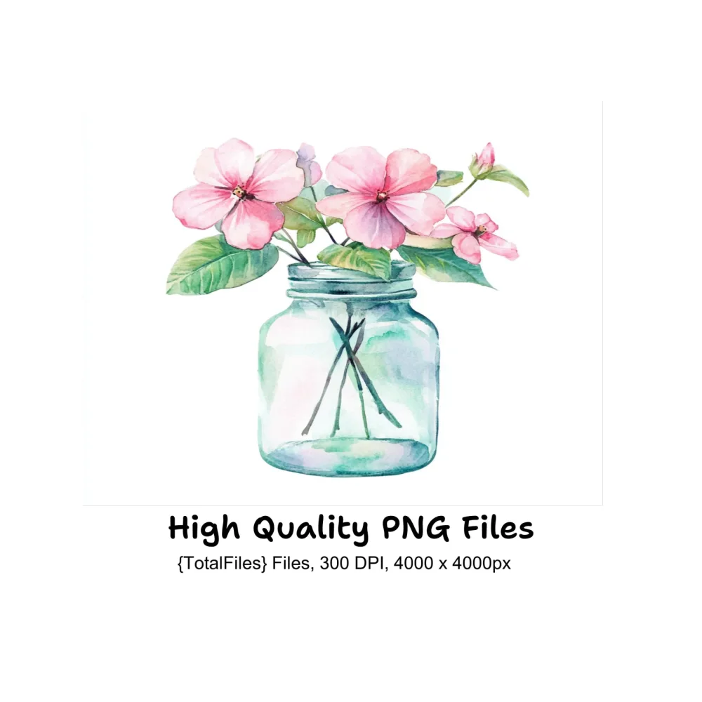 Pink Cherry Blossom Mason Jar Clipart Bundle