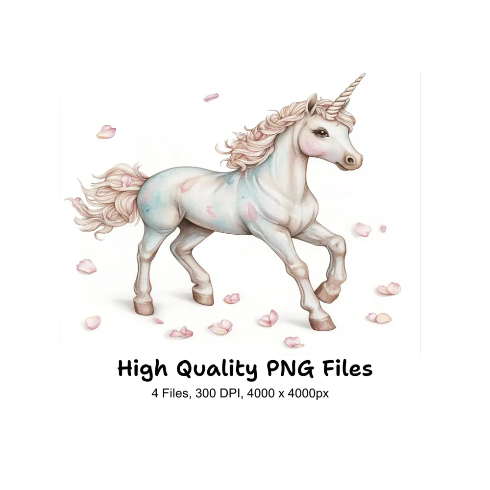 Unicorns with Petals Clipart Bundle