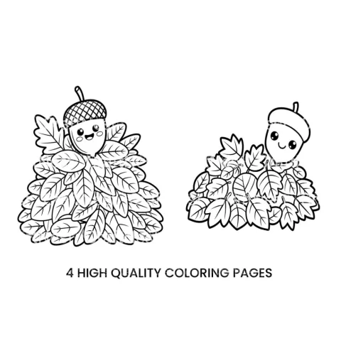 Cute Acorn and Leaves Coloring Books