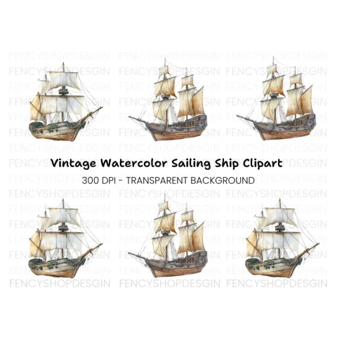Antique Sailing Ship Clipart Bundle