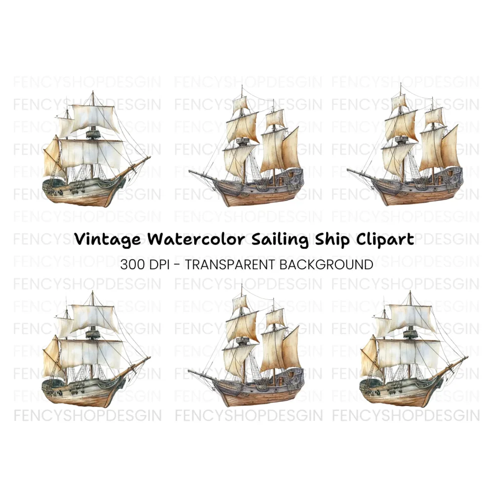 Antique Sailing Ship Clipart Bundle