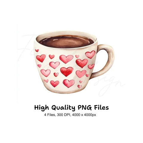 Heart Patterned Hot Chocolate Mugs Clipart Bundle