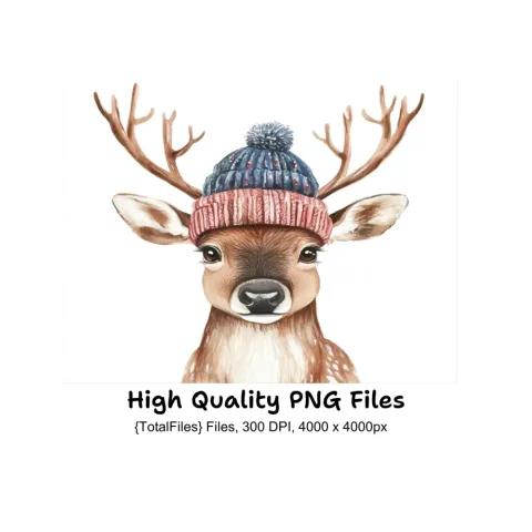 Cute Reindeer with Winter Hats Clipart Bundle