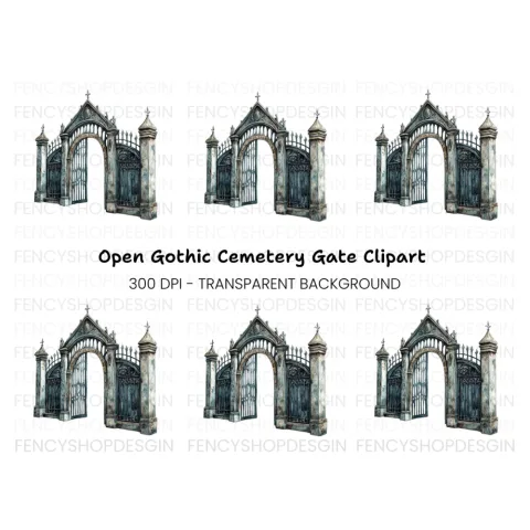 Vintage Gothic Cemetery Gate Clipart Bundle