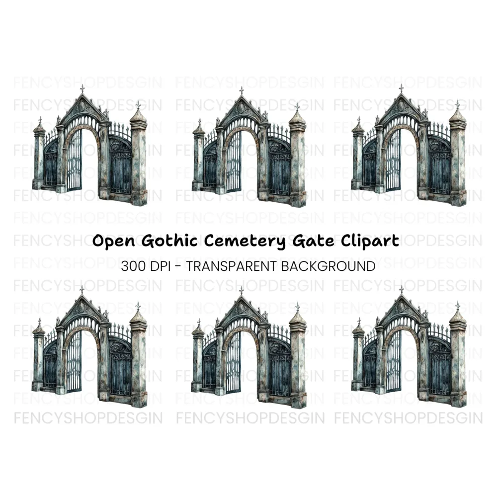 Vintage Gothic Cemetery Gate Clipart Bundle