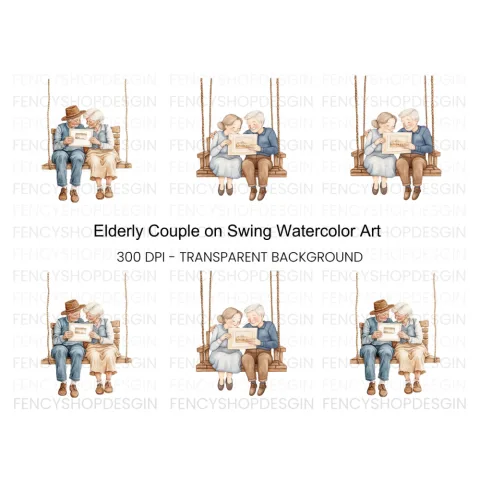 Elderly Couple on Swing Clipart Bundle