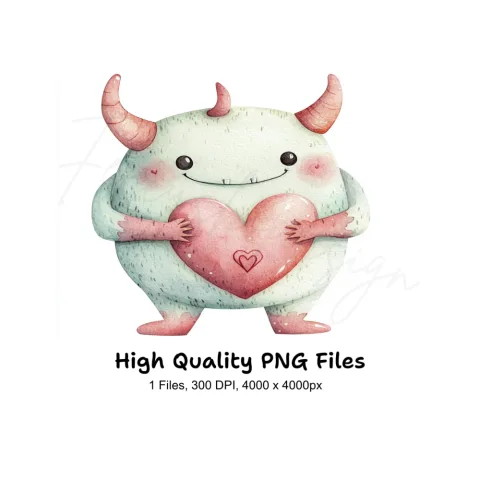 Cute Monster Heart Clipart Bundle