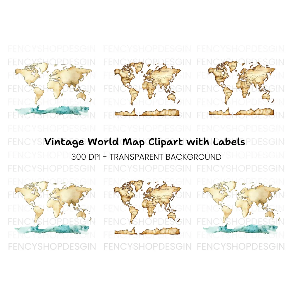 Vintage World Map Antarctica Clipart Bundle