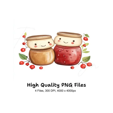 Cute Kawaii Peanut Butter Jelly Clipart Bundle