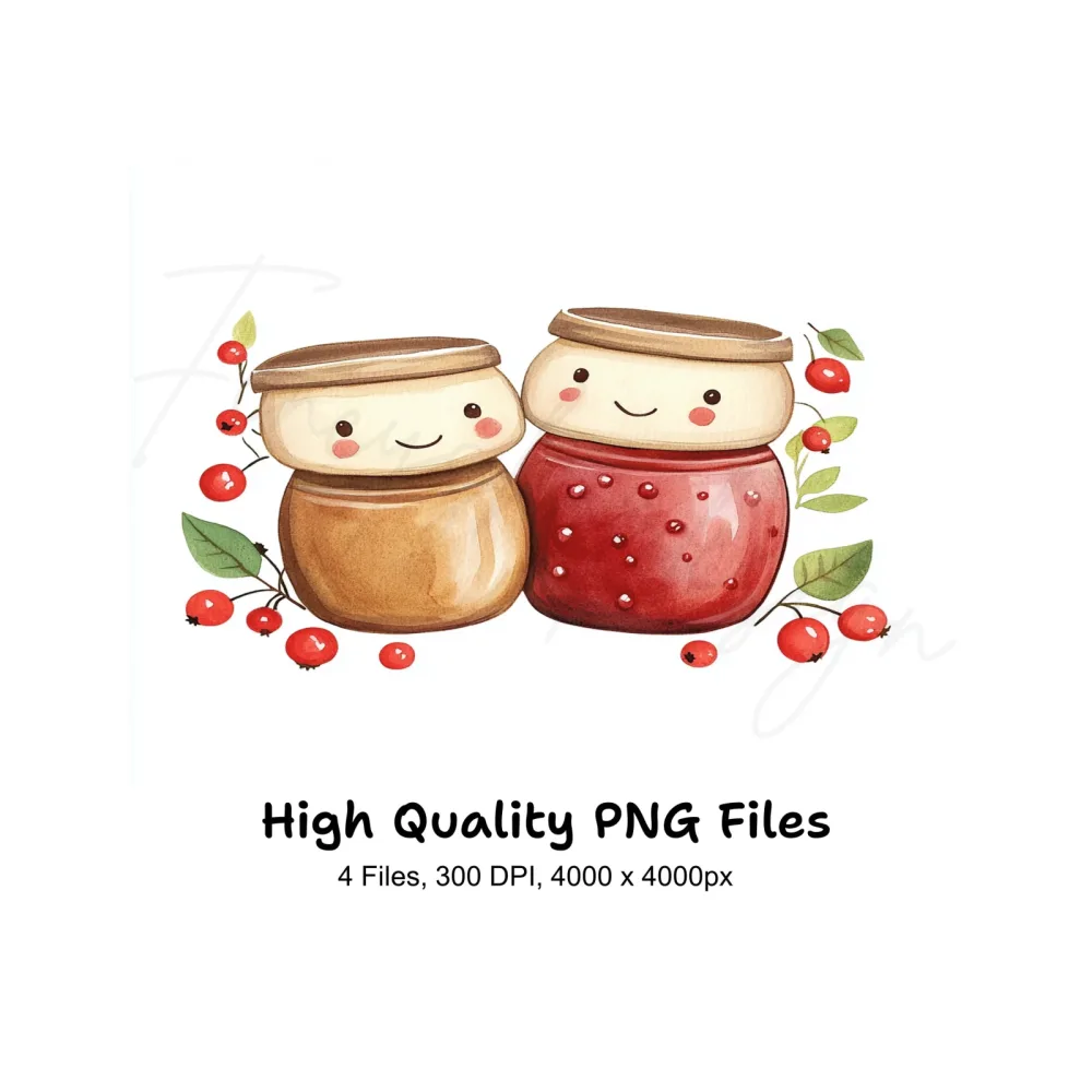 Cute Kawaii Peanut Butter Jelly Clipart Bundle